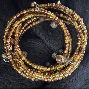 Handmade Beaded Bracelet in Brown and Gold